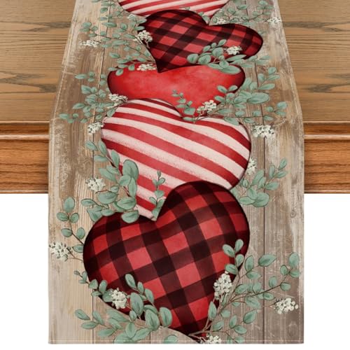 Artoid Mode Planken Chemin de table, amour, cœur, eucalyptus, Saint-Valentin, fête des mères, cuisine, table à manger, intérieur, décor de...