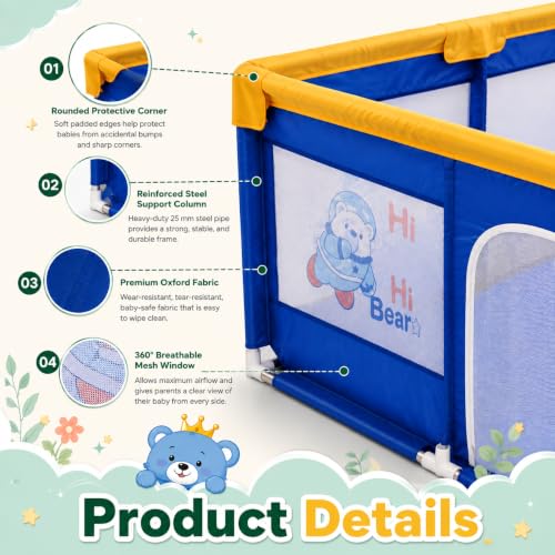 Image of Baby Playpen for Babies & Toddlers 0 to 5 Years Play Yard Foldable Kids Playpen with Safety Lock, Large Indoor & Outdoor Play Area mesh Play Setup (Blue, 120 * 120 cm)
