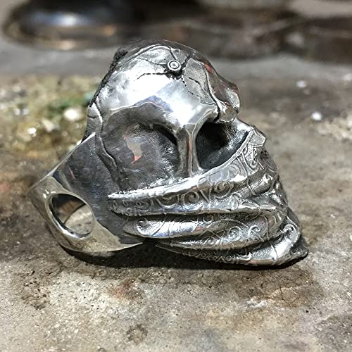 Bullet Mask Skull Rings for Men Solid 925 Sterling Silver Biker Punk Ring3