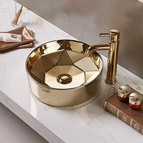 Vasque à poser céramique InArt lavabo salle de bain rond lave main toilette or doré 400x150
