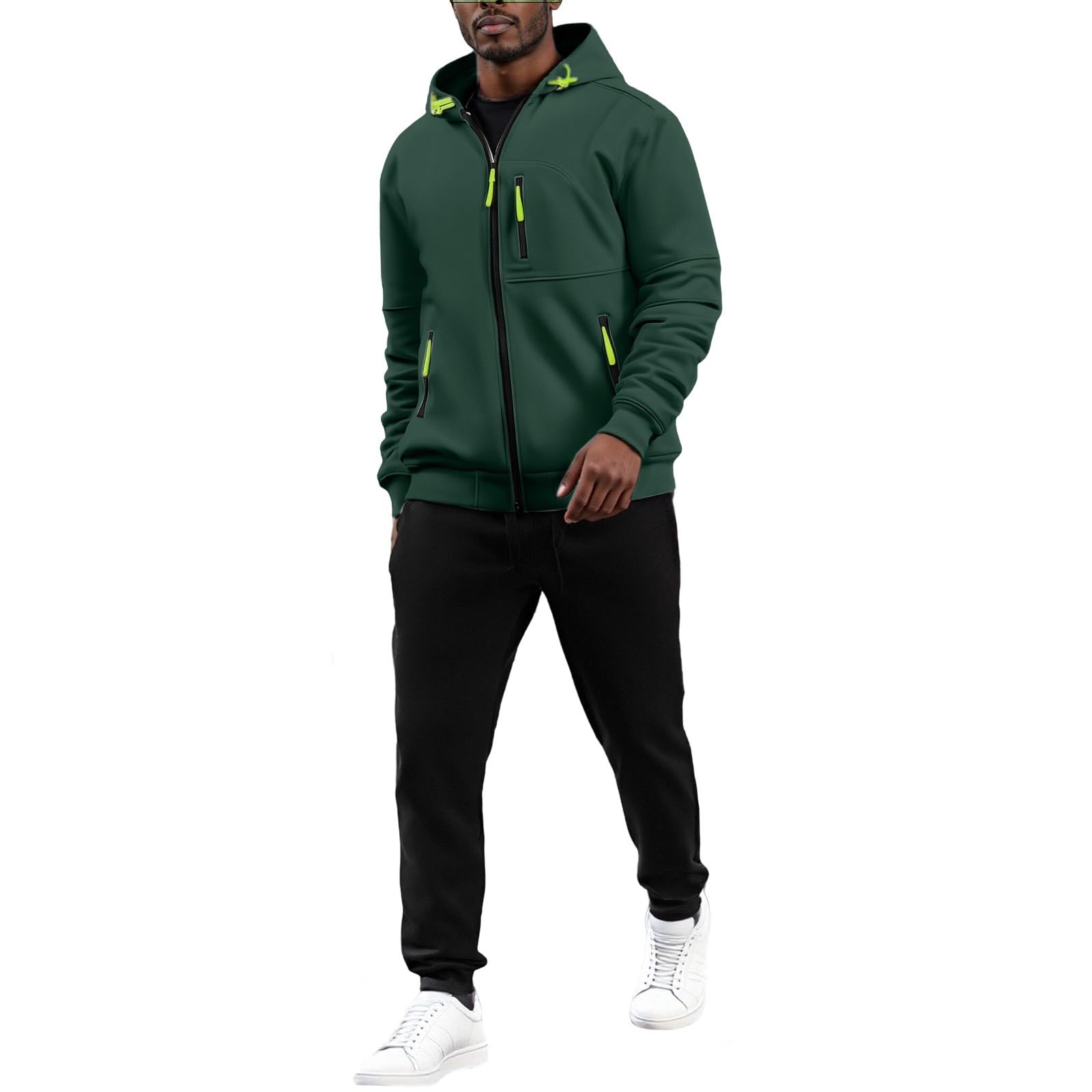 Tuta da allenamento da uomo, set da 2 pezzi, per attività all'aperto, jogging, con chiusura lampo, giacca con cappuccio e pantaloni da jogging da uomo, stile streetwear per uomini