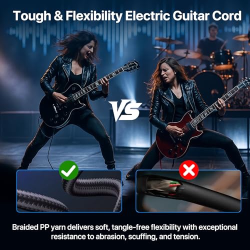 Image of Short Guitar Cable 6.6ft, 2-Pack, TS 1 /4 Quarter Inch Cords Braided
