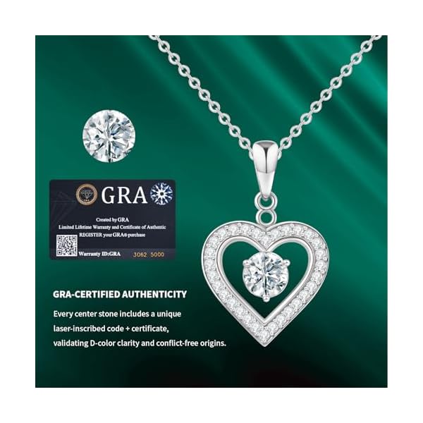 Heart Pendant Gold Necklace for Women 1-3ct D Color Moissanite Center & 30 Accent Gems No CZ 31-Piece Patented Jewelry Gift Set for Wife, Mom, Girlfriend - Image 5