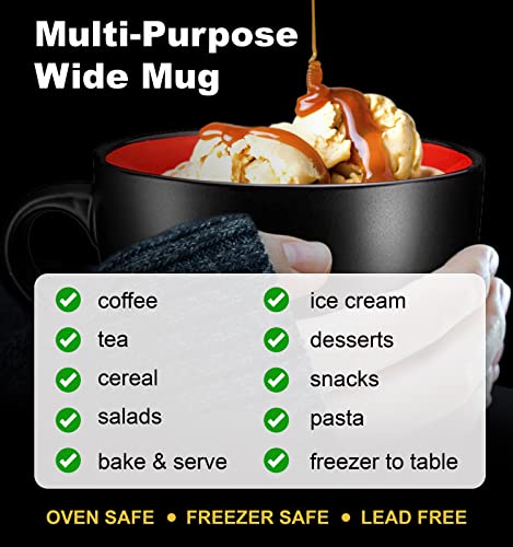 Bruntmor 24 Ounce Black Ceramic Coffee Mugs Set Of 4, Best Oversized Coffee Mugs For Your Christmas Party Occasion, Ideal For Large Latte,Birthday Gift, Party Occasion,Sturdy Handles,Tea Cups #TOP4