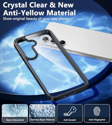 Image of ClearBlack Transparent Back Cover for Samsung Galaxy S24 FE, Anti-Yellow Clear Polycarbonate Hard Back with Black TPU Bumper, Shockproof Hybrid Case, Anti-Scratch 360 Protection Cover