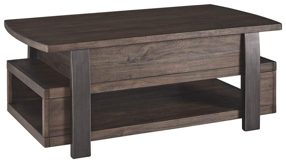Signature Design by Ashley Vailbry Rustic Rectangular Lift Top Coffee Table with 2 Side Storage Compartments and Open Lower Shelf, Brown with Distressed Finish