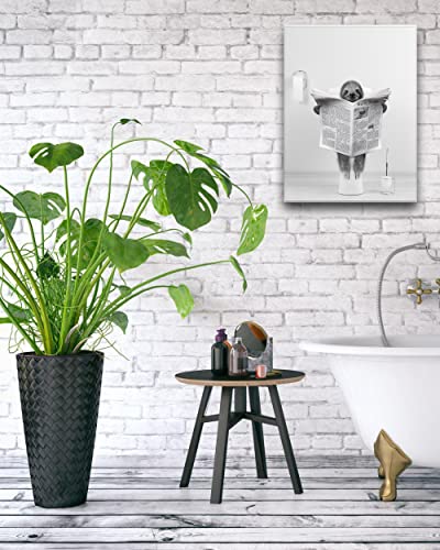 UPWOIGH Funny Bathroom Wall Decor, Black and White Sloth Wall Art, Waterproof Wood Canvas Framed Wall Art - Image 3
