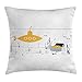 Produktbild DAIAII Yellow Submarine Decor Submarine Fish and a Treasure Chest on The Sea Bottom Print, Decorative Square Accent Pillow Case, 18 X 18 inches, White Earth Yellow