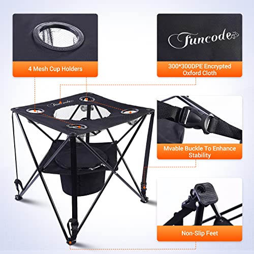Funcode Folding Camping Table,Portable Double Deck Camping Table With 4 Cup Holders And Carry Bag, Lightweight For Indoor And Outdoor Picnic, Beach, Hiking, Travel, Fishing, Bbq.（Black） #TOP3