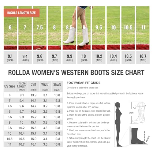 Image of HISEA Rollda Cowboy Boots for Women, Cowgirl Boots, Comfortable Western Boots with Pointed Toe Stitched Embroidery for Country Concert Dancing Wedding Traveling Daily Outfits