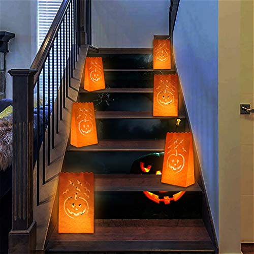 Homemory 24 Pack Halloween Luminary Bags, Flame Resistant Luminaries