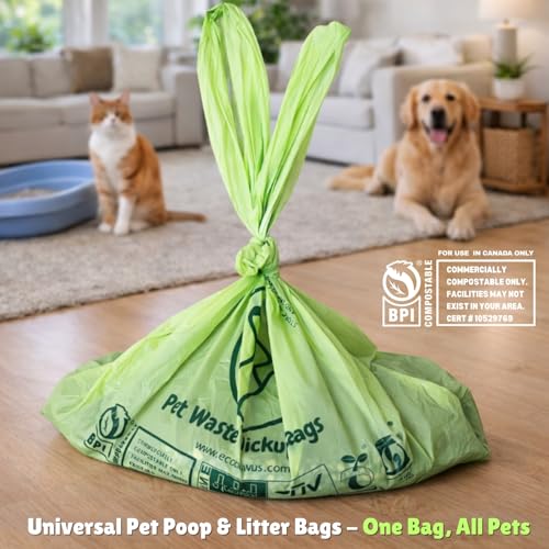 Image of 100% Compostable XL Pet Waste Bag (120 ct.) Plant-Based Cat Litter Bags Cornstarch-Based Doggy Poop Bags with Handles Compost Liners US BPI ASTM D6400 & OK Compost Home Certified (120 ct)
