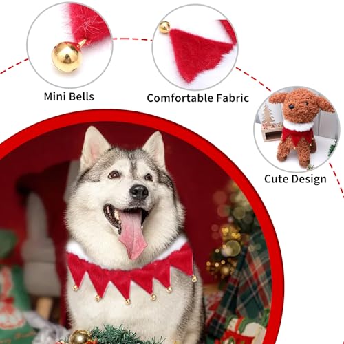 Weihnachtskostüm Hunde Katzen, Weihnachten Hundekostüm Halsband mit Glöckchen Weihnachts Kostüm Halsbänder, Rot Hundehalsband Schal Outfit Geschenk für Klein Mittlere Groß Hund Katze Welpen (M)