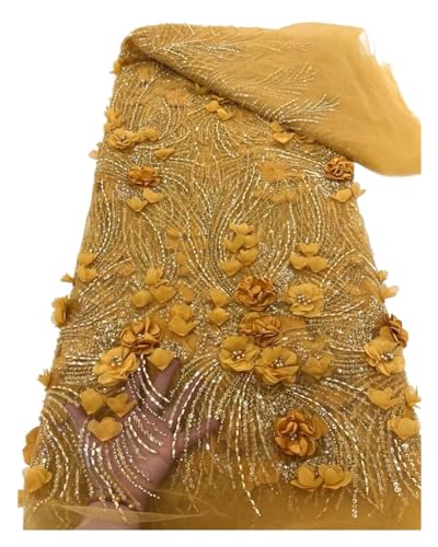 Tissu africain en dentelle française avec tulle brodé de perles de fleurs 3D