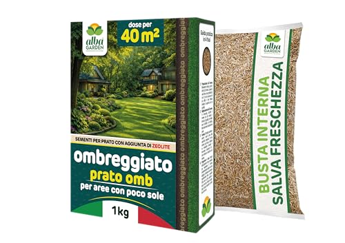 Albagarden Semi Prato Ombreggiato – Copertura 40 m² – Sementi per Tappeto Erboso con miscela di graminacee e zeolite – Germinazione rapida – Prodotto Italiano
