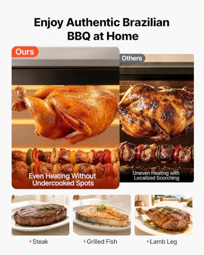 Image of VEVOR Countertop Vertical Oven Brazilian Flame 2 Auto Rotating Skewers | for Steak, Fish, Lamb Leg, 1800W Rotisserie Shawarma Machine, Electric Meat Kebab Grill, with Curved Glass Door, Drip Tray