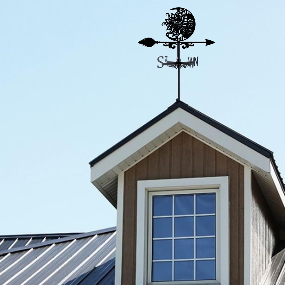 Superdant Luna Sun Weather Vanes para Cobertizos, Veletas de Metal con Indicador de Dirección Negro para Jardín y Arte