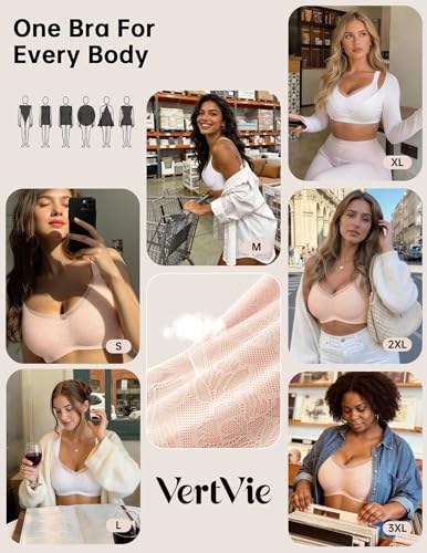 Image of Vertvie Wireless Jelly Bra Seamless Supportive Crossover | Full Coverage & Lift, Mesh V-Neck, No Underwire, Back Smoothing, Push Up, Plus Size, All-Age Comfort, Everyday T-shirt Bra