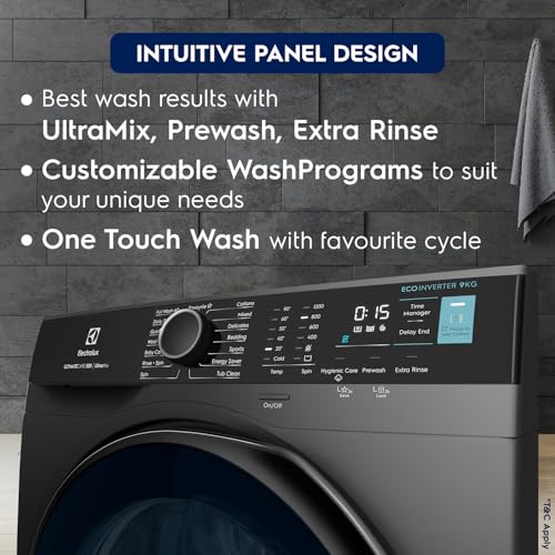 Image of Electrolux 9kg 5 Star Front Load Washing Machine, 3 Year Warranty, AutoSense Technology, Full Load Vapour Wash, Hygienic Care, Woolmark, EcoInverter Motor, UltimateCare 500, EWF9024R5SB, Dark Silver