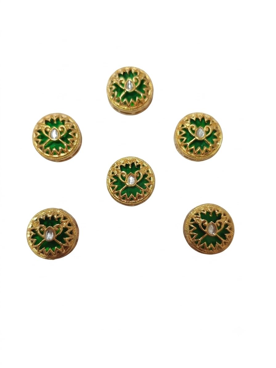 Green color 19 mm Round heritage pendant for Rakhi making , jewellery making , rajwadi necklace making , Pack of 6 piece Pist color stone ,Round Heritage Pendant for Jewellery Making Pista, 19 mm, Pack of 6-image-24