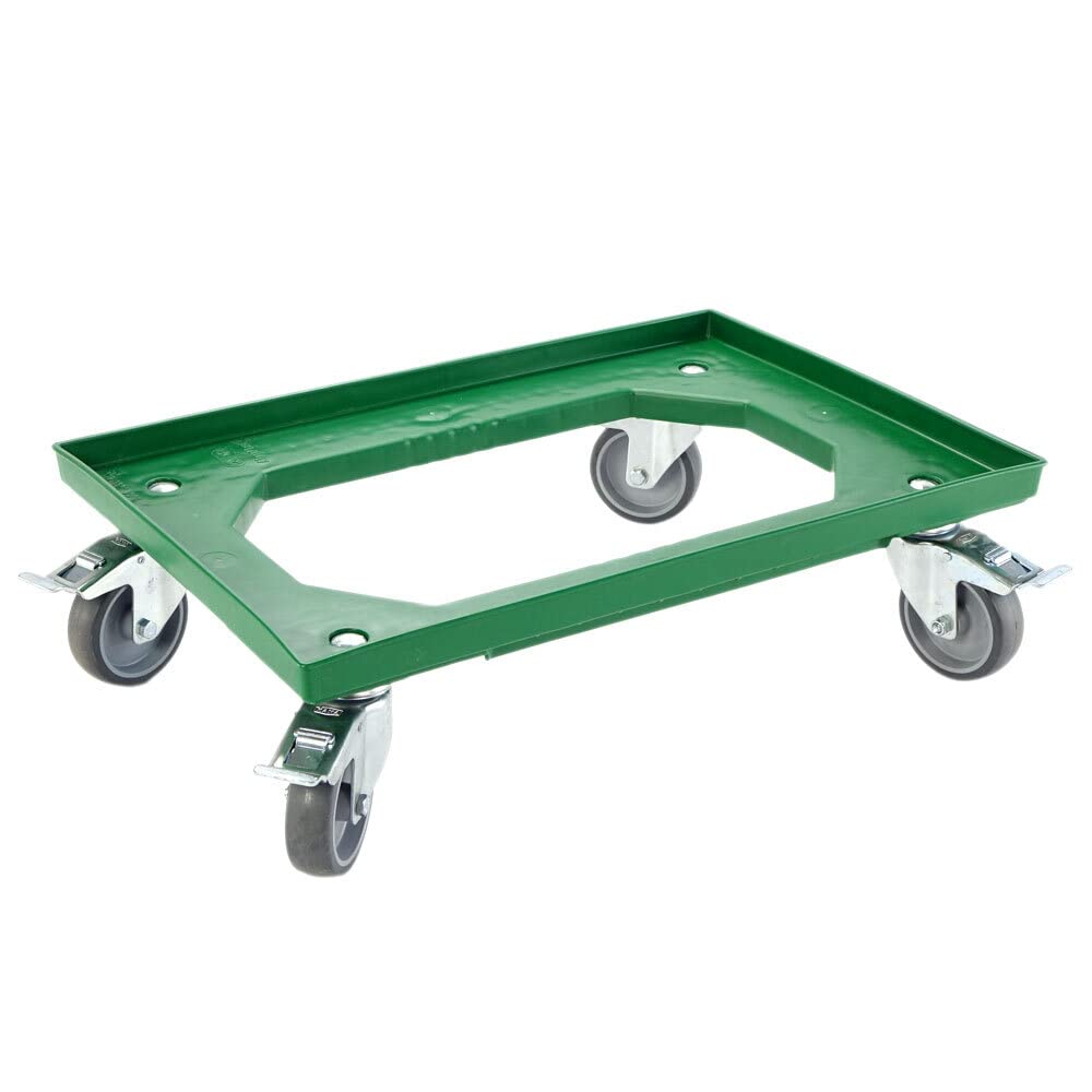 Karton EU Transportroller für Boxen 60 x 40 cm mit 4 Bremsen Grün und 4 Lenkrollen Rollwagen Euroboxen Eurobehälter