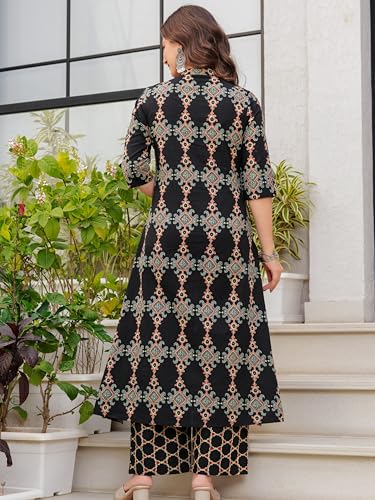 Image of rytras Women Pure Cotton Printed A-Line Kurta Sets with Palazzos|Kurti Set for Woman|Cord Set for Women Cotton