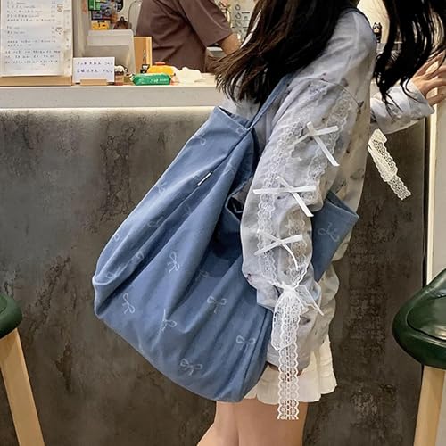 Bow Purse Embroidered Denim Bow Purse Embroidery Jean Tote Bag Large Shoulder Bag Lightweight Trendy Gift Women4