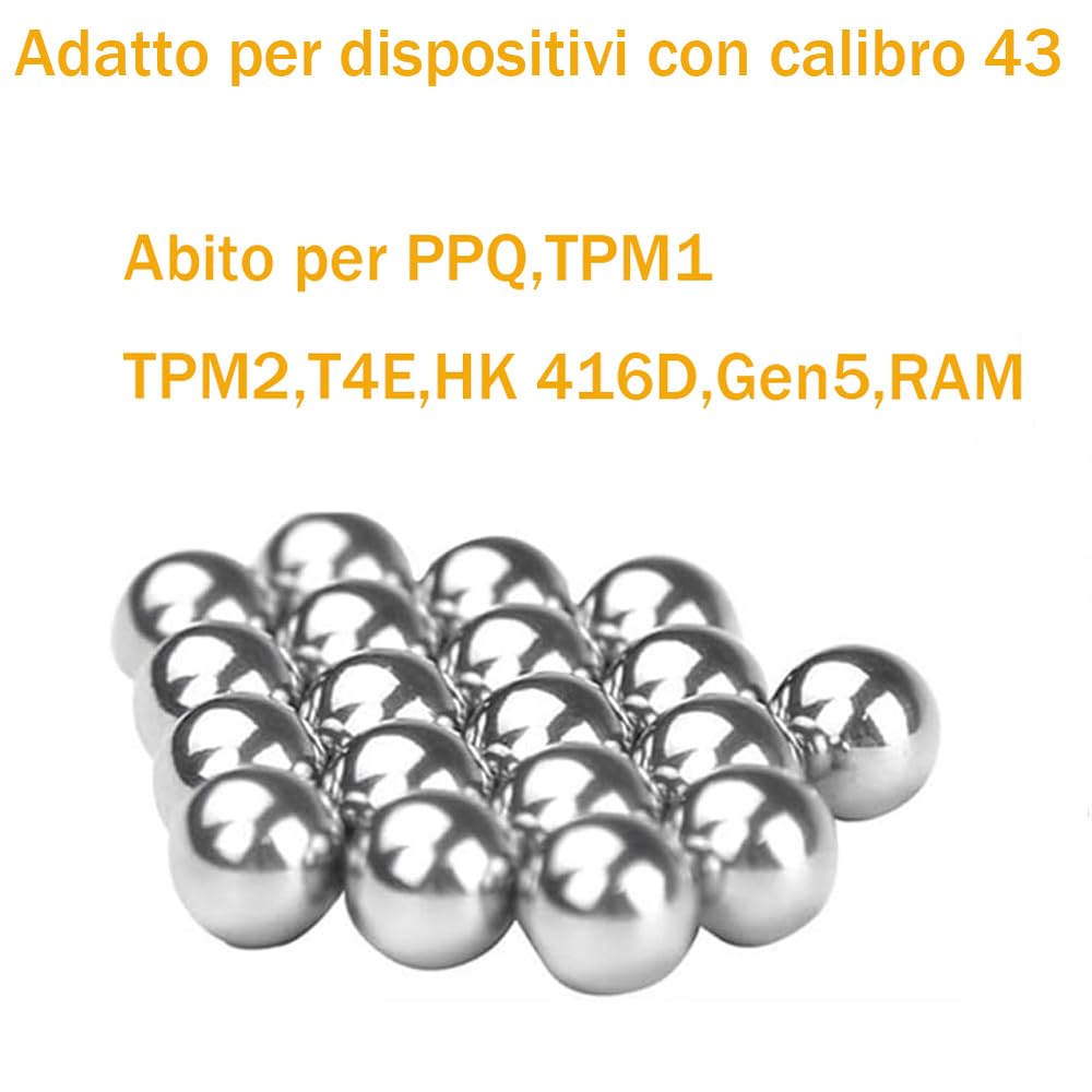 50 Pezzi .43 cal Paintball in Alluminio Massiccio calibro 0,43, 1,8 Grammi, Palline per Autodifesa per PPQ, TPM1, TPM2, T4E, HK 416D, Gen5, RAM