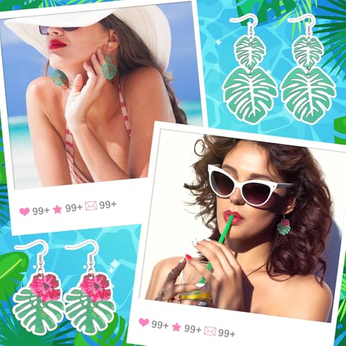 Nosiny 36 Pairs Tropical Earrings Bulk for Women Hawaiian Summer Earrings Acrylic Dangle Green Palm Leaf Coconut Green Plant Pineapple Flamingo Jewelry Gifts for Nature Lover4