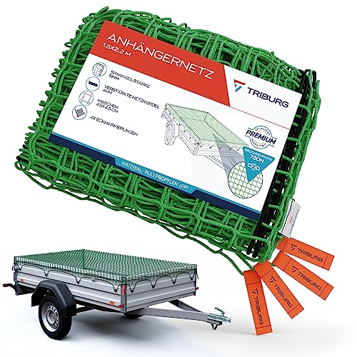 TRIBURG Anhängernetz 1,5x2,2 mit Eckmarkierungen - Anhänger Netz mit Spanngummi zur optimalen Ladungssicherung - Netz für Anhänger mit Gummiseil[elastisch/dehnbar]