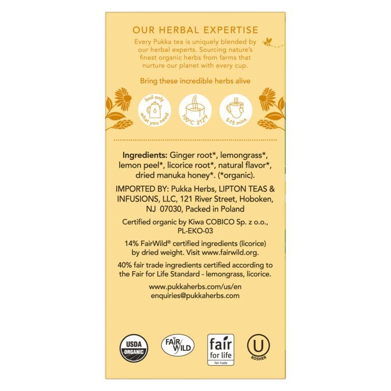 Miniatura 4 de Pukka Té de hierbas orgánicas de limón, jengibre y miel de manuka, selección de infusión de té orgánico que aumenta el sistema inmunológico, con