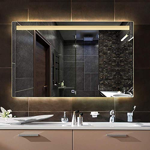 GY-JZ Smart LED Espejo de Baño Espejo de Baño Montado en la Pared, Interruptor táctil, Antiempañamiento, Fácil de Limpiar/Luz Cálida + Interruptor Individual/60 × 80 cm