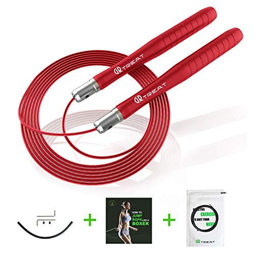 GUARD & REVIVAL TREAT Corde à Sauter Vitesse, 360 Degrés de Rotation et Réglage Précis du Cordon, Corde à Sauter Professionnelle pour Remise en Forme, Conditionnement et Perte de Graisse (Rouge1)