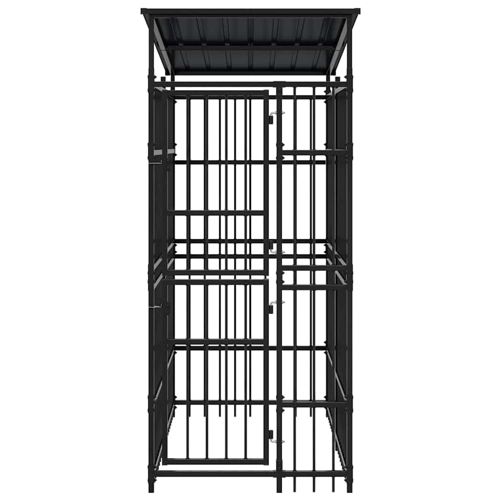 Gabbia per Cani da Esterno con Tetto in Acciaio 103 x 200 x 228 cm Nero