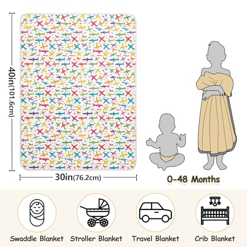 Image of Toddler Blanket for Baby Boy and Girl Soft Swaddle Blanket for Infant Toddler Kid Crib Bedding 30X40in Various Cartoon-Style Airplanes
