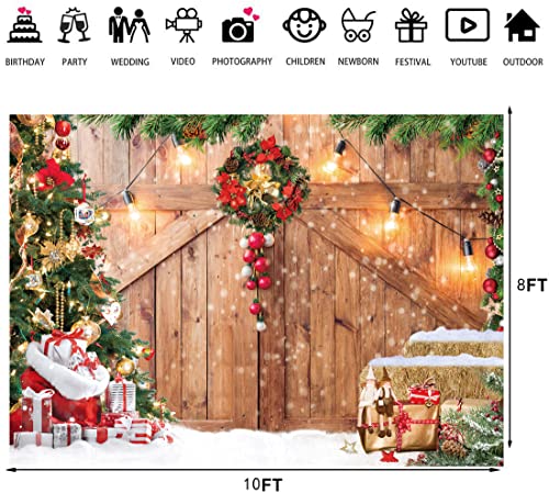 LTLYH Toile de fond de Noël pour décoration de porte de grange de 3 x 2,4 m pour photographie, arbre de Noël, cadeau de neige, mur, sol, fête, fond photo 164 – Image 5
