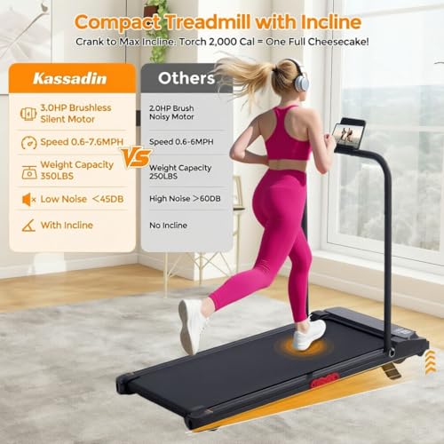 Image of Walking Pad Treadmill with Handle Bar, 3.0HP Portable Electric Treadmills for Home Exercising, 0.6-7.6MPH Mini Walking Pad Treadmill with Incline, Small Under Desk Treadmills for Home Small, 350LBS