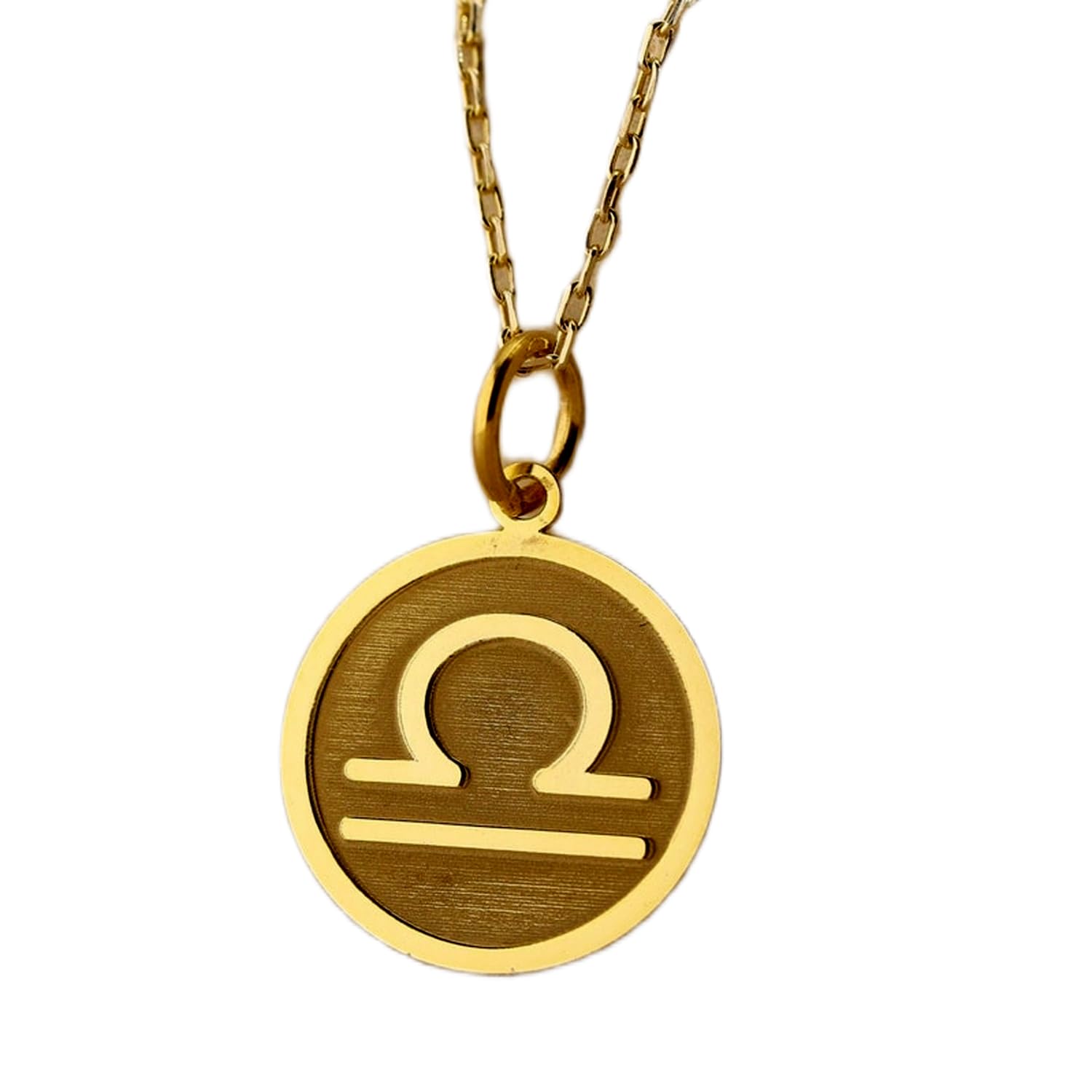LKBEADS Collana con ciondolo con moneta incisa del segno zodiacale Bilancia da 24 mm con catena a maglie da 18 pollici | Argento sterling placcato oro | Gioiello regalo unisex | LK_PNDN_1953
