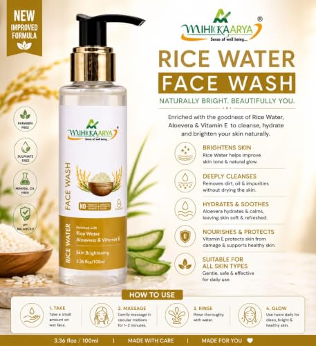 Image of Rice Water Face Wash (100ml) enriched with Rice Water, Aloevera & Vitamin E