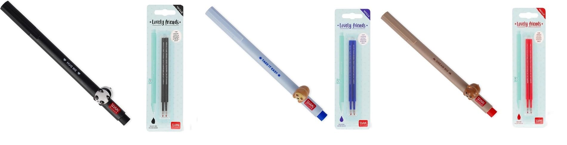 tinta unita Legami - Juego de 3 bolígrafos de gel Lovely Friends + 3 kits de recarga