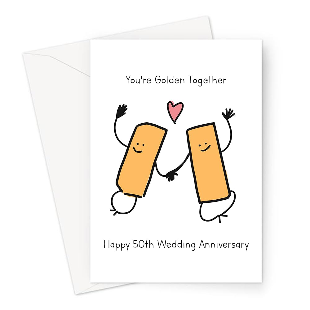 LEMON LOCO Funny 50th Anniversary Cards | Quirky Illustrated Golden Wedding Anniversary Pun Cards For Husband Or Wife (You're Golden Together Happy