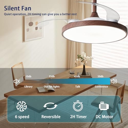 Ventilador de techo de madera con luz LED elegante y mando a distancia 3