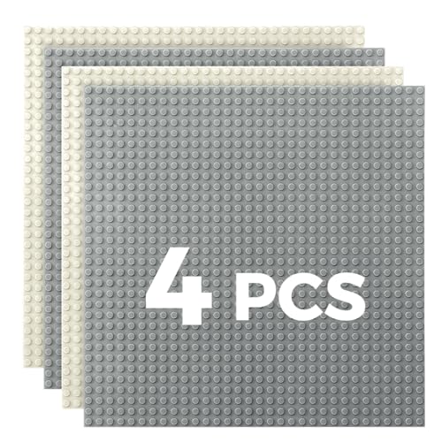 Image of Classic Baseplates Building Plates-10 inch x 10 inch Building Boards,100% Compatible with All Major Brands and Activity Table, Creative Platforms Mats for Toy Bricks (Gray White, 4 Pack)
