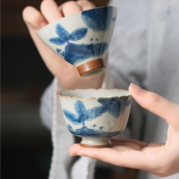 Infusor de Té Taza de té de viaje, taza de café de oficina, taza de té con paisaje pintado a mano, taza de té de cerámica china con color bajo esmaltado for maestros de Kung Fu en casa Tazas de Té(A)