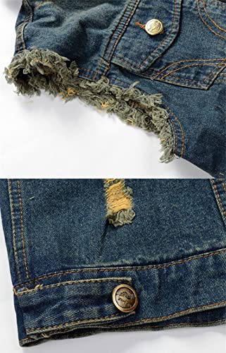 Image of ebossy Men's Ripped Distressed Denim Vest Sleeveless Button Up Jean Vest Jacket (Large, Dark Blue)