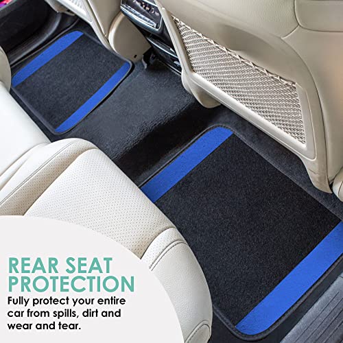 Image of FH Group Automotive Floor Mats - Universal Fit Premium Carpet Car Mats with Driver Heel Pad, Full Set for Cars, SUVs & Trucks - Blue