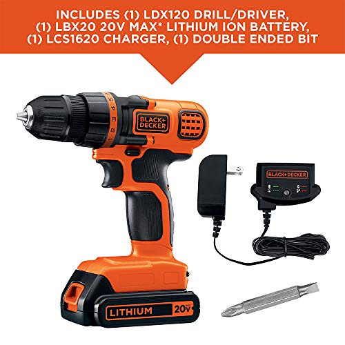 BLACK+DECKER 20V MAX Cordless Drill / Driver, 3/8-Inch (LDX120C)