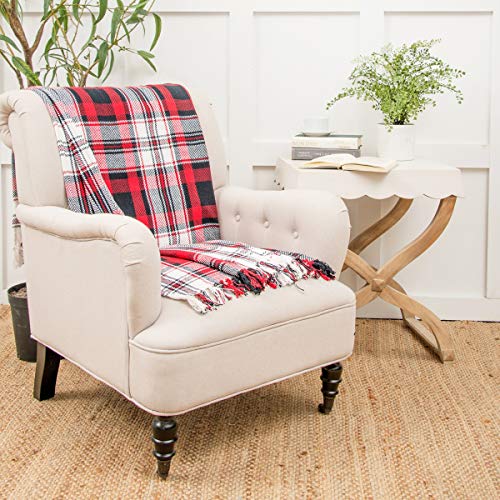 C&F Home Fireside Woven Throw Red And Black Christmas Xmas Holiday Winter Lodge Cabin Plaid Blanket With Fringe Cotton Soft Cozy For Couch Sofa 50X60 Inches Red #TOP4