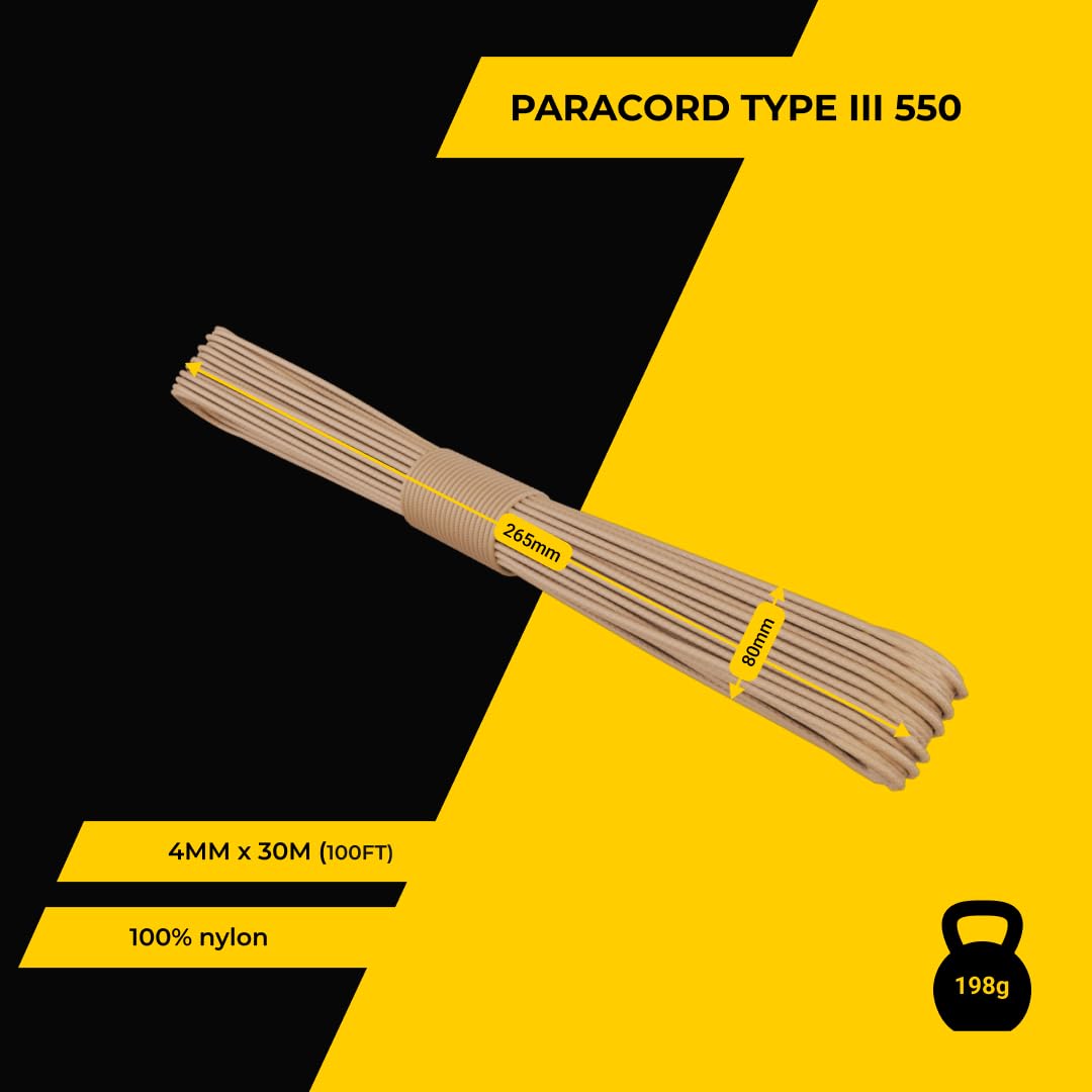 EdcX 2 mm Nylon Paracord 275 (15, 30, 50 and 100 m)- 100% Nylon rope, 3-Strand cord, Nylon cord 2 mm in Many Colours (Tan, 30 m) - Image 2