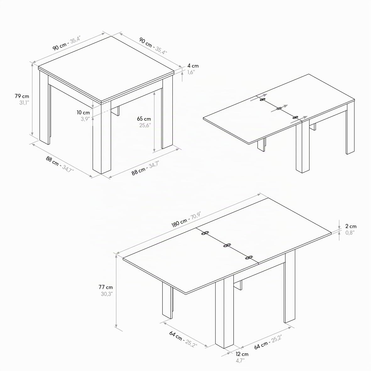 PAZZO DESIGN - Mesa extensible Lorenzo, blanco perla, melaminado, fabricado en Italia, de 90 a 180 cm - id_1975